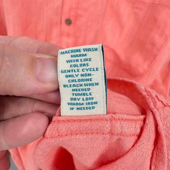 Caribbean Men’s 2X TALL Coral Orange Collarless Long Sleeve Button Up Shirt - Picture 8 of 8